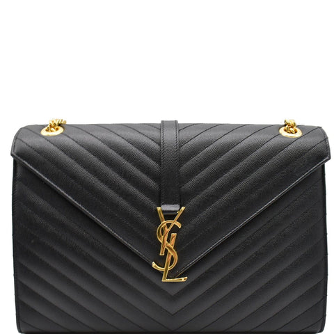 YVES SAINT LAURENT Large Envelope Mix Matelasse Grain De Poudre Chain Shoulder Bag Black