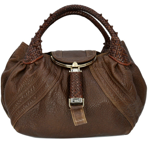 FENDI Spy Nappa Leather Satchel Bag Brown 8BR511