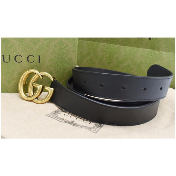 Preowned Gucci Double G Buckle Leather Belt Black - DDH