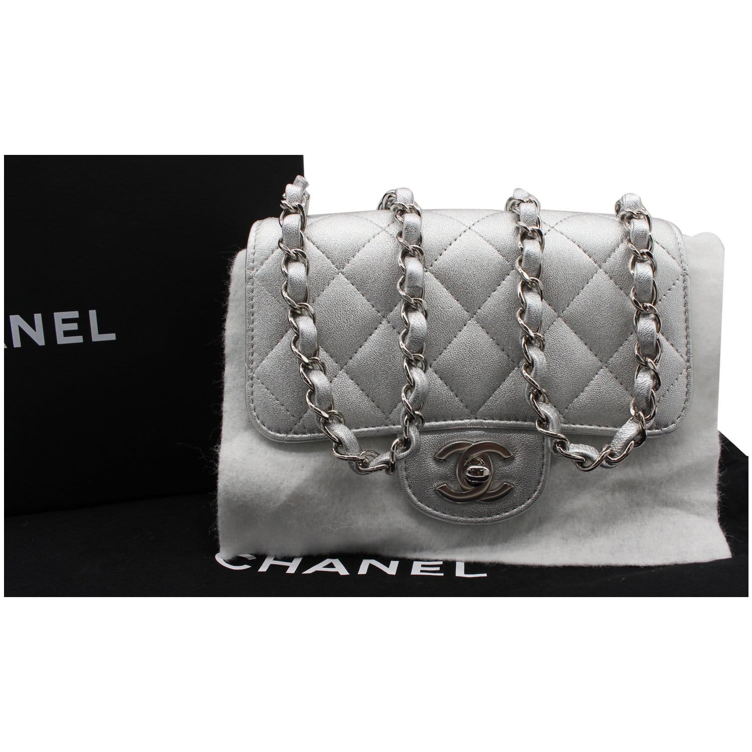 CHANEL Metallic Calfskin Quilted Small Shopping In Chains Tote