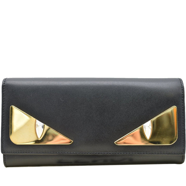 FENDI Monster Eyes Continental Smooth Leather Wallet Black