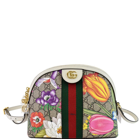GUCCI Ophidia Flora Small Supreme Canvas Shoulder Bag Beige 499621 - Final Sale