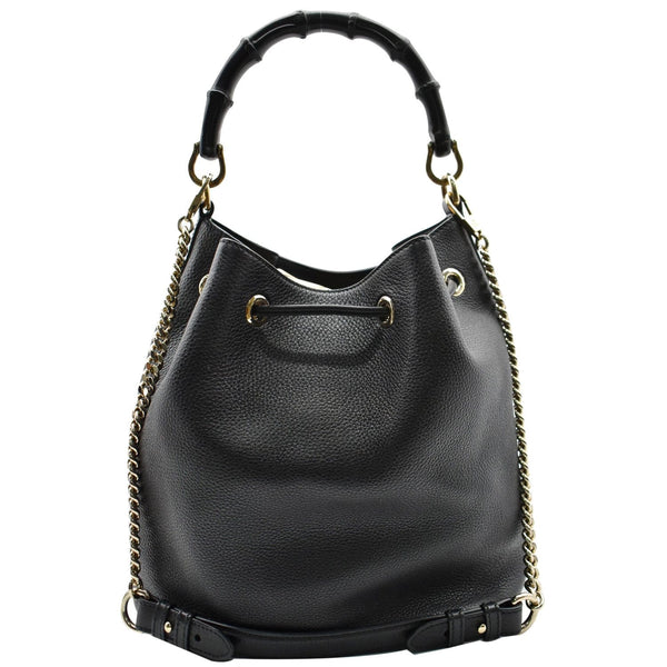 GUCCI Miss Bamboo Medium Leather Bucket Shoulder Handbag Black 387613