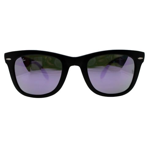 Ray-Ban RB4105 601S/4K Wayfarer Folding Black Sunglasses Lilac Mirror Lens
