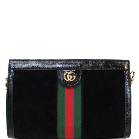GUCCI Ophidia GG Small Web Suede Leather Shoulder Bag Black 503877