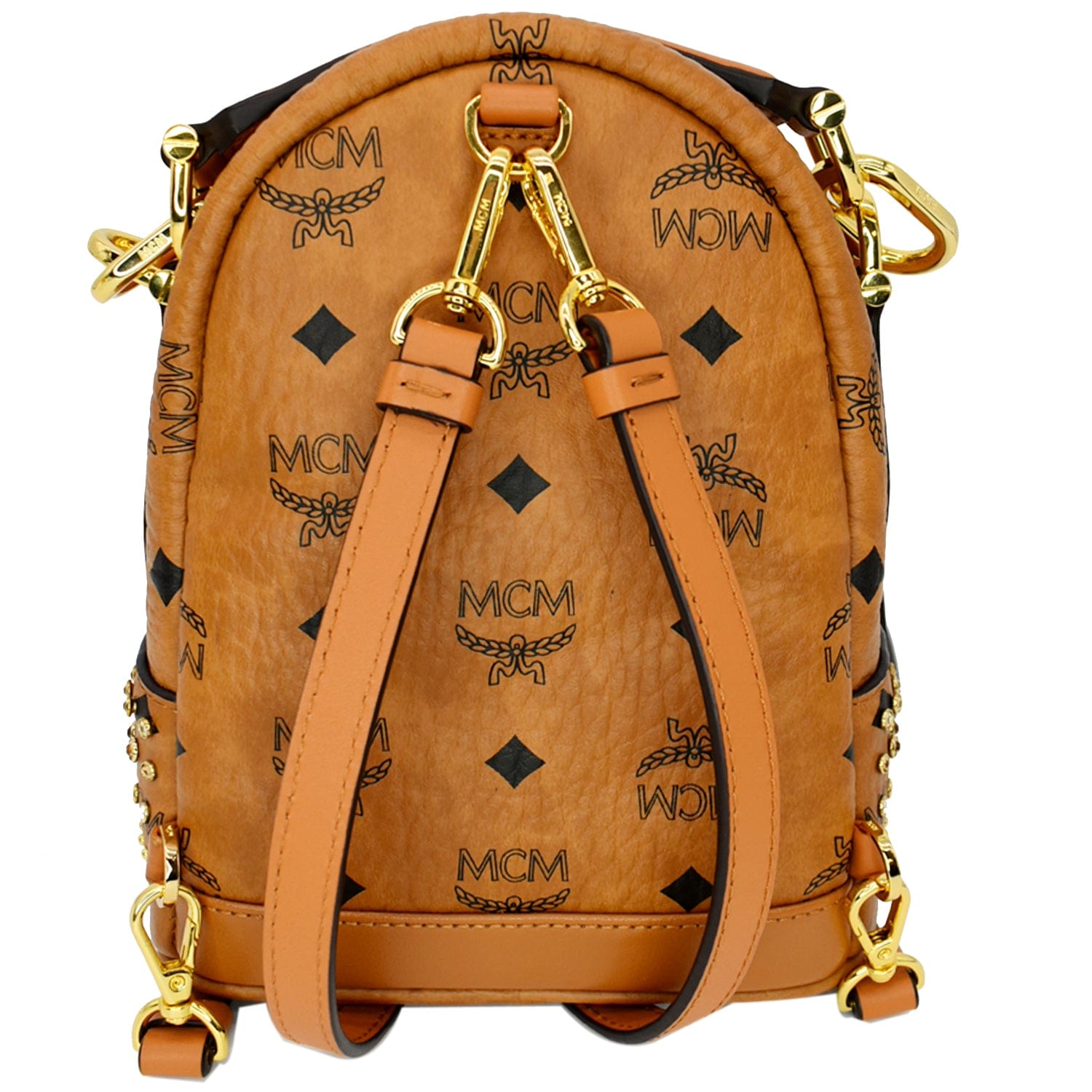 cognac mini backpack MCM Crystal Visetos Mini Nappa Leather Backpack Bag Cognac