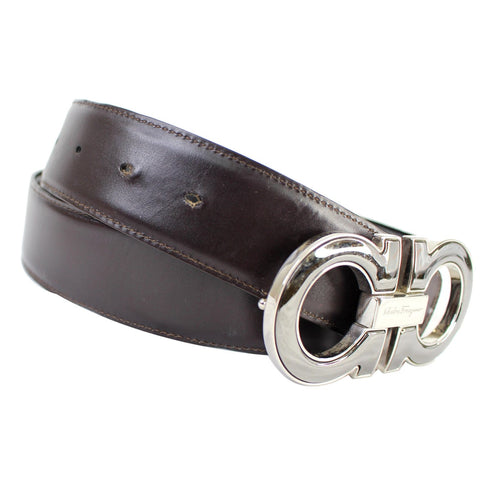 SALVATORE FERRAGAMO Gancini Buckle Reversible Belt Black Size 43