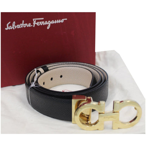 SALVATORE FERRAGAMO Gancini Buckle Reversible Belt Black Size 39