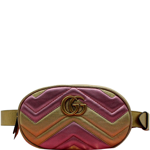 GUCCI GG Marmont Matelasse Metallic Calfskin Leather Belt Bag Gold Pink 476434 - 10% OFF
