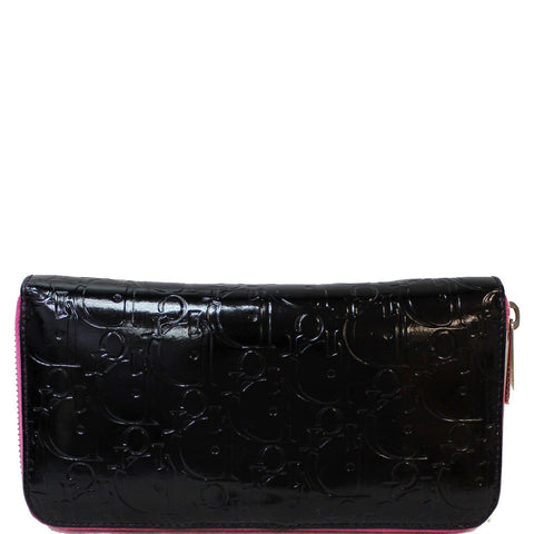 CHRISTIAN DIOR Diorissimo Patent Leather Zip Around Wallet Black
