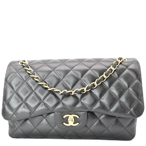 CHANEL Classic Jumbo Double Flap Lambskin Leather Shoulder Bag Black 24752035 - Hot Deals