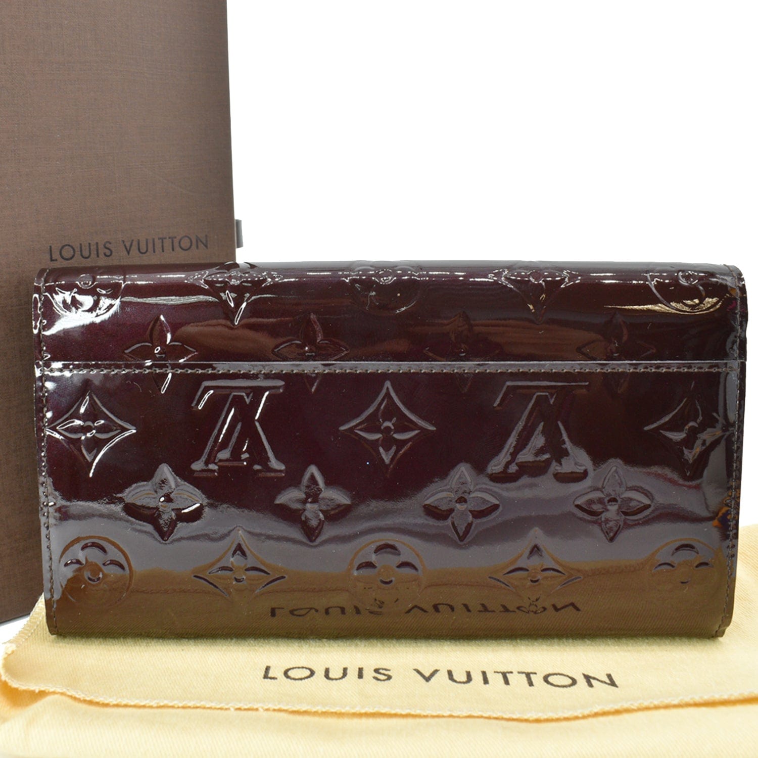 100% Auth. Louis Vuitton Monogram Sarah Red Vernis Long Wallet