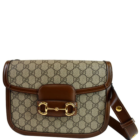 GUCCI Horsebit 1955 GG Supreme Canvas Shoulder Bag Beige 602204