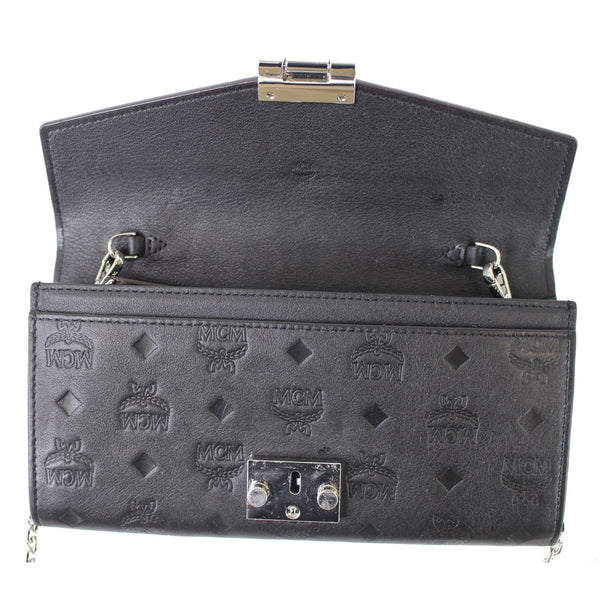MCM Patricia Monogram Leather Crossbody Chain Wallet Black
