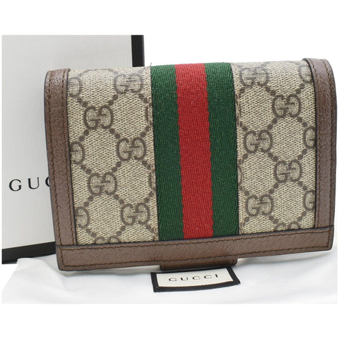 GUCCI Ophidia GG Supreme Monogram Web Passport Case Wallet Beige 598914