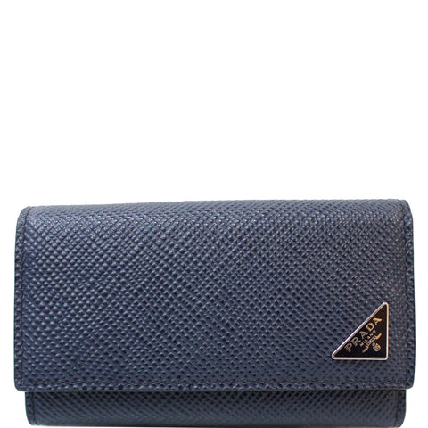PRADA 6 Key Holder Leather Wallet Blue