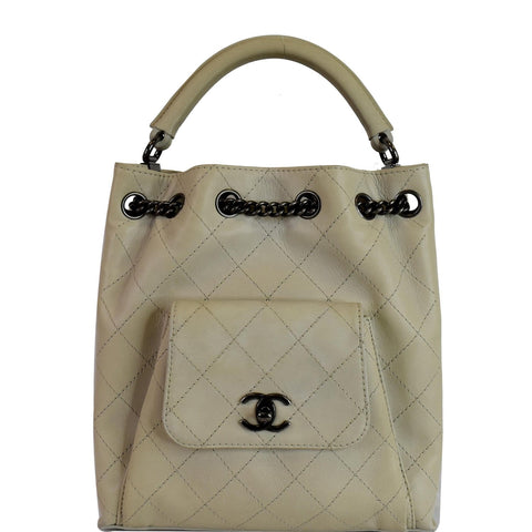 CHANEL Urban Luxury Drawstring Calfskin Stitched Backpack Bag Ivory - 15% OFF