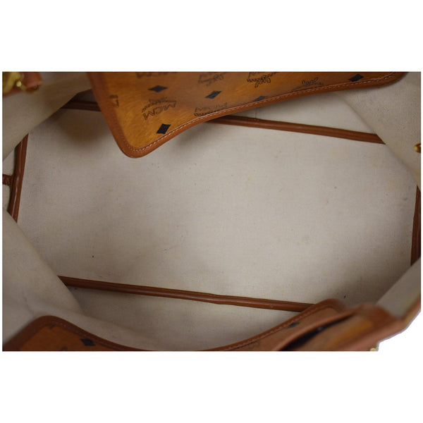 MCM Visetos Rudic Canvas Shopper Tote Bag Cognac Orange