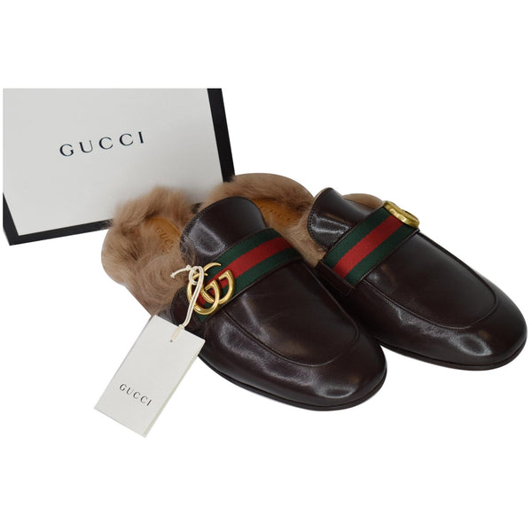 Gucci Princetown Fur Leather Slipper Cocoa Brown - above preview