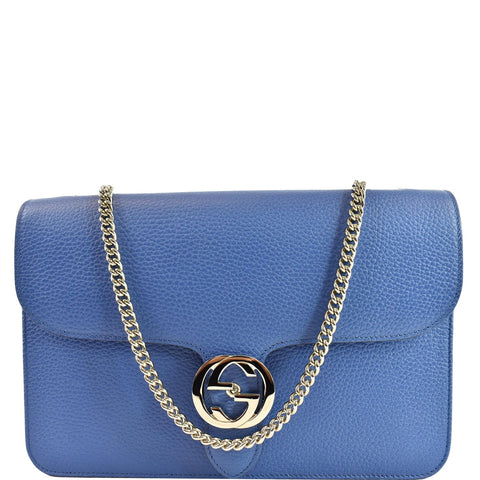 Gucci Interlocking GG Calfskin Leather Shoulder Bag Blue 510303