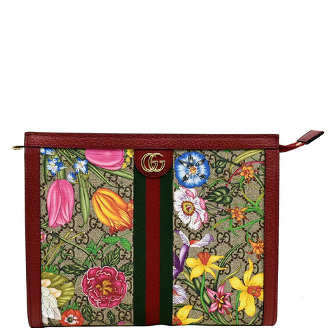 GUCCI Ophidia GG Floral Canvas Pouch Bag Red 625549
