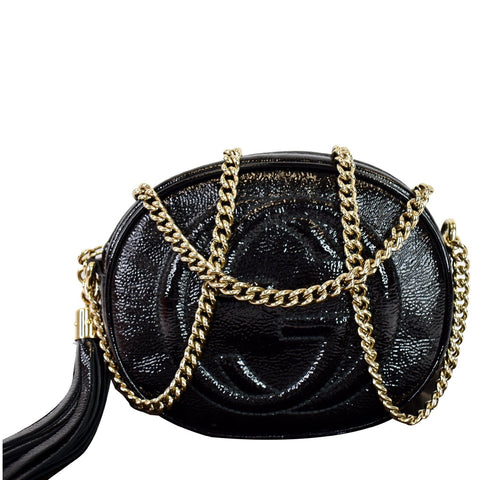 GUCCI Mini Soho Chain Pebbled Calfskin Shoulder Bag Black 353965