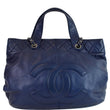 CHANEL Soft CC Shopping Leather Tote Shoulder Bag Blue