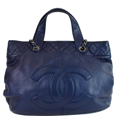 CHANEL Soft CC Shopping Leather Tote Shoulder Bag Blue