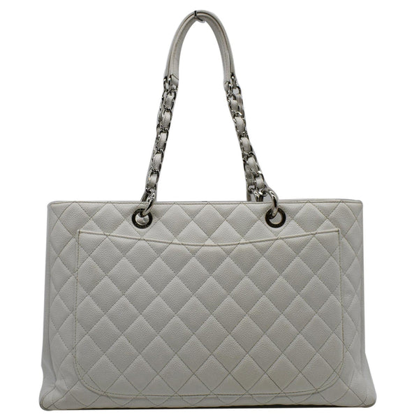 CHANEL XL Grand Quilted Caviar Leather Shopping Tote Bag White