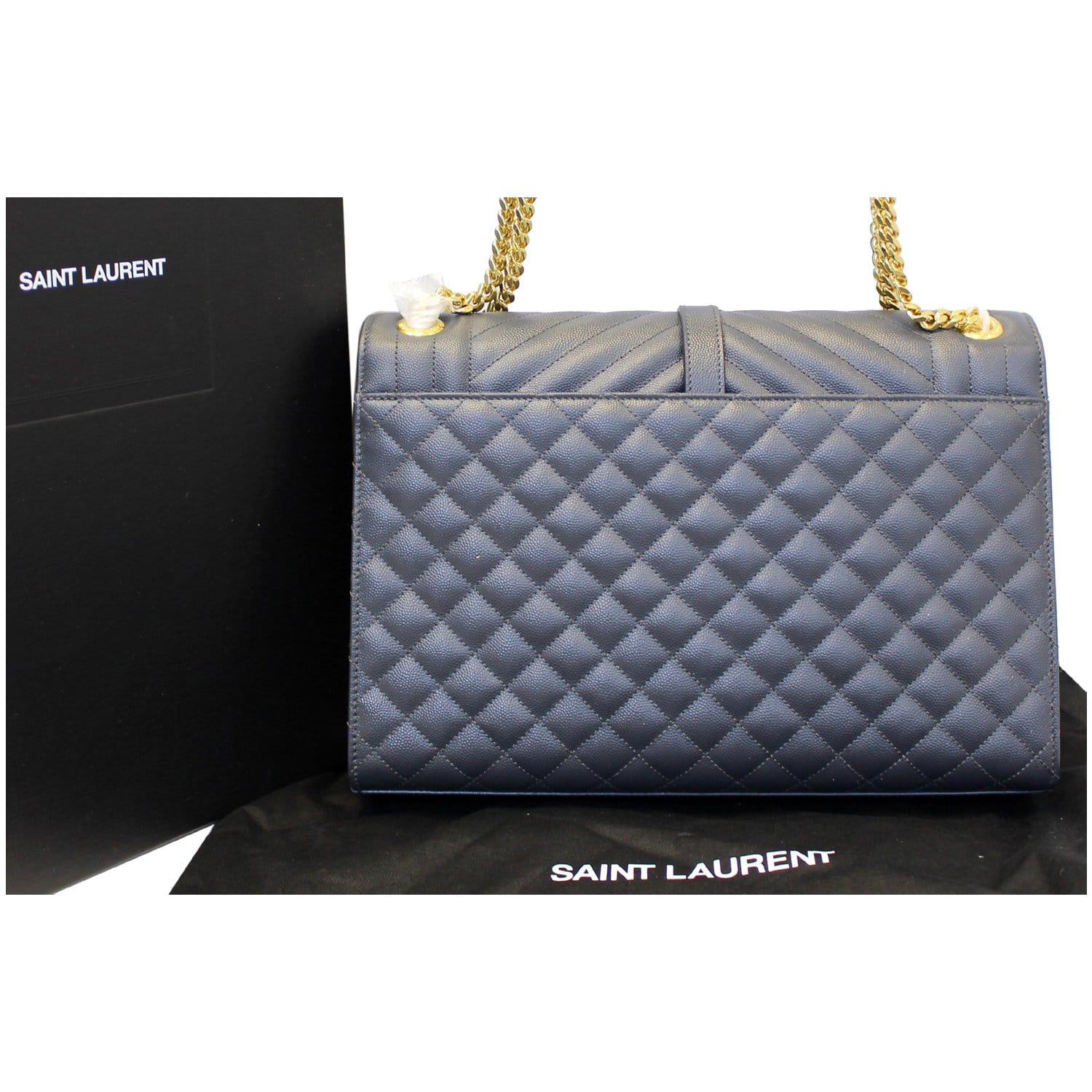 Saint Laurent Medium Envelope Navy Caviar Silver Hardware – Coco