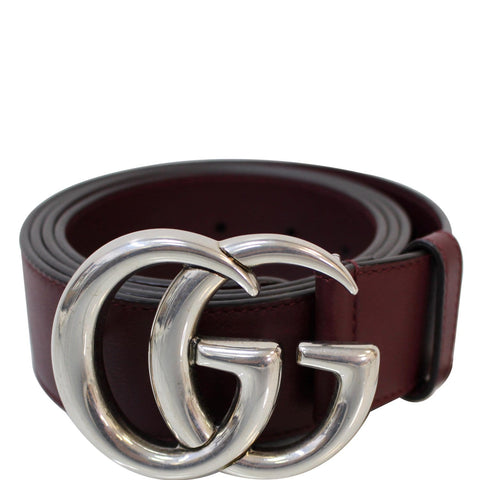 GUCCI Double G Buckle Leather Belt Size 44 Burgundy