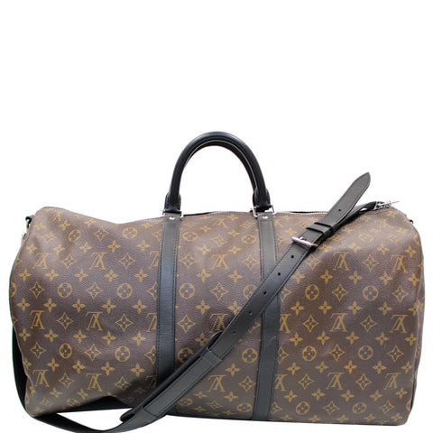 LOUIS VUITTON Keepall Bandouliere 55 Monogram Macassar Travel Bag Brown
