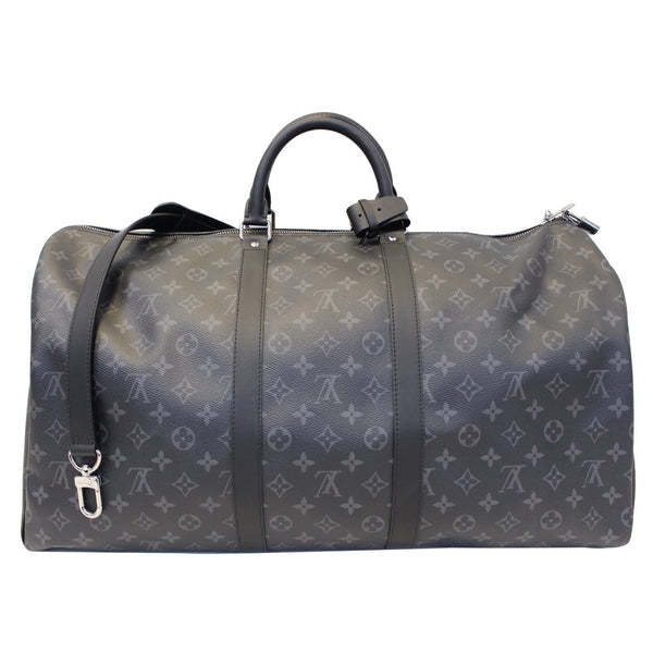 LOUIS VUITTON Keepall 55 Bandouliere Monogram Eclipse Travel Bag Black/Grey
