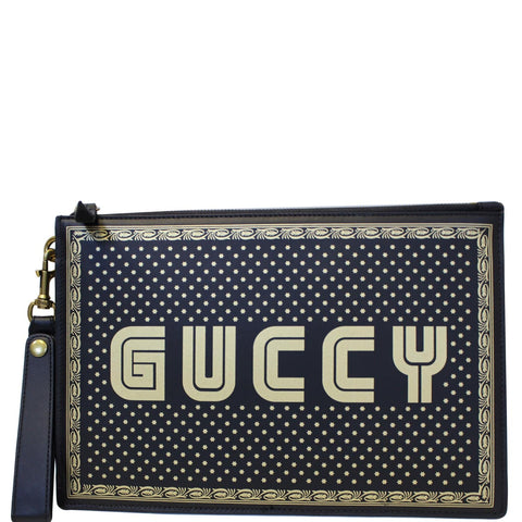 GUCCI GUCCY Star Print Leather Clutch Bag Black 510489 - Last Call