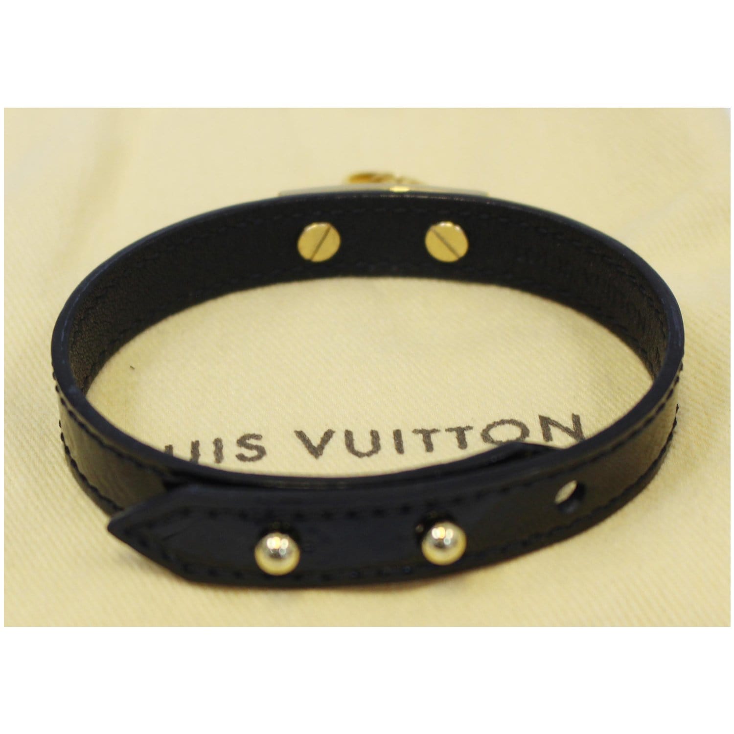 LOUIS VUITTON Logomania Vernis Leather Bracelet 19 Black