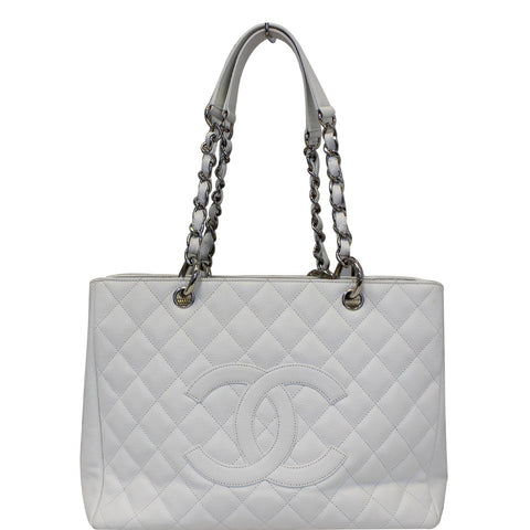 CHANEL Grand Shopping Caviar Leather Tote Bag White