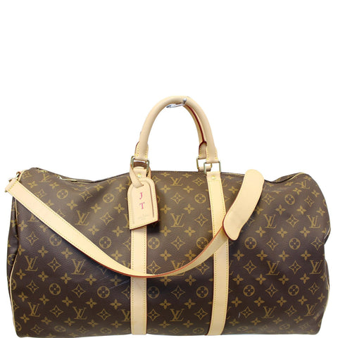 LOUIS VUITTON Keepall 55 Bandouliere Monogram Canvas Travel Bag Brown