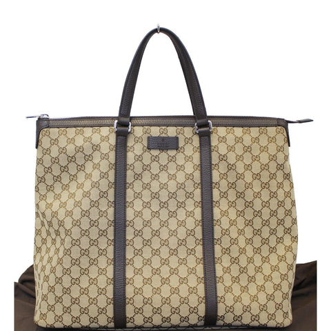 GUCCI GG Canvas Tote Travel Bag Beige