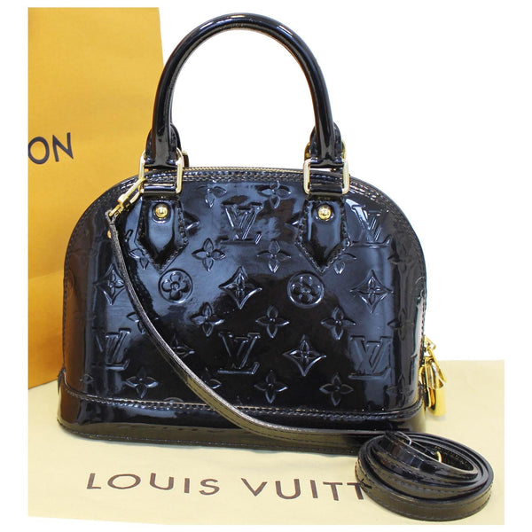 Louis Vuitton Alma BB Monogram Vernis Crossbody Bag Black strap