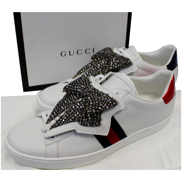 GUCCI Ace Low Top Crystal Bow Patches Sneakers White 481154 US 12