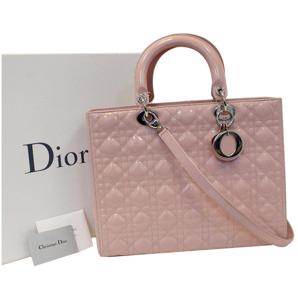 CHRISTIAN DIOR Quilted Patent Leather Lady Dior Large Shoulder Bag-US