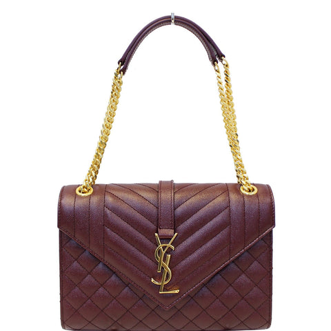 YVES SAINT LAURENT Envelope Medium Chain Shoulder Bag Burgundy