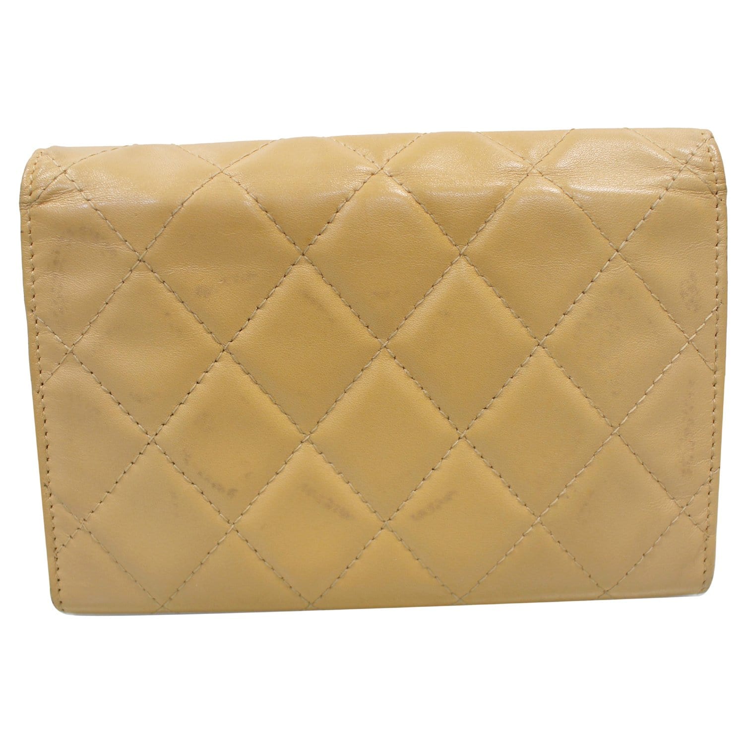 Chanel Cambon Flap Calfskin Quilted Wallet Beige For Women