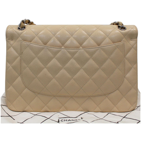 Chanel Jumbo Double Flap Caviar Leather Shoulder Bag Beige back view
