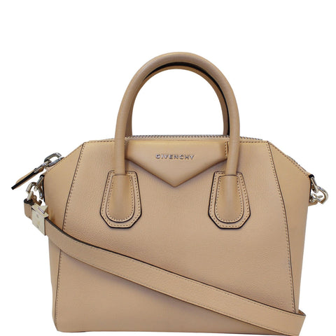 GIVENCHY Antigona Small Goatskin Leather Shoulder Bag Beige