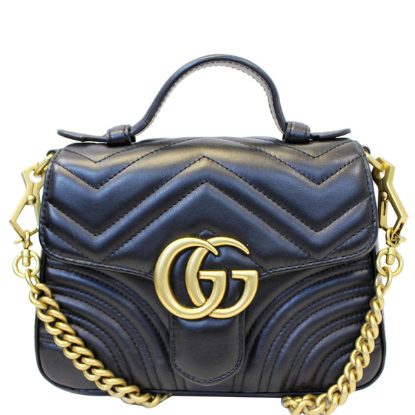 GUCCI GG Marmont Mini Leather Top Handle Bag Black 547260