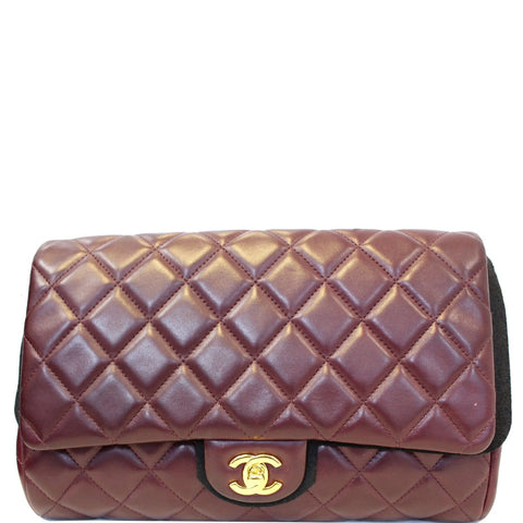 Chanel Clutch With Chain Quilted Flap Lambskin Shoulder Bag Burgundy