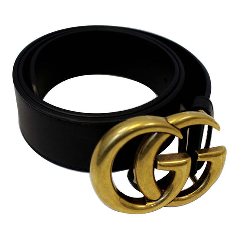 GUCCI Double G Buckle Black Leather Belt Size 39 Black-US