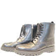 PRADA Combat Biker Lace up Side Zip Leather Ankle Boots Black US 10-US