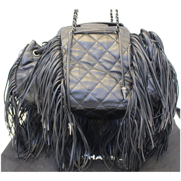 CHANEL Paris Dallas Drawstring Fringe Shoulder Bag Black
